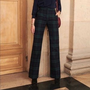 NWT: Sezane Martin Trousers in Blackwatch plaid wool blend.